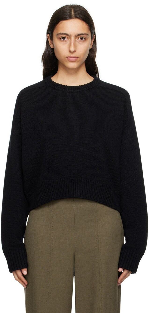 Loulou Studio Bruzzi Black Wool Cashmere Cropped Oversized Sweater L